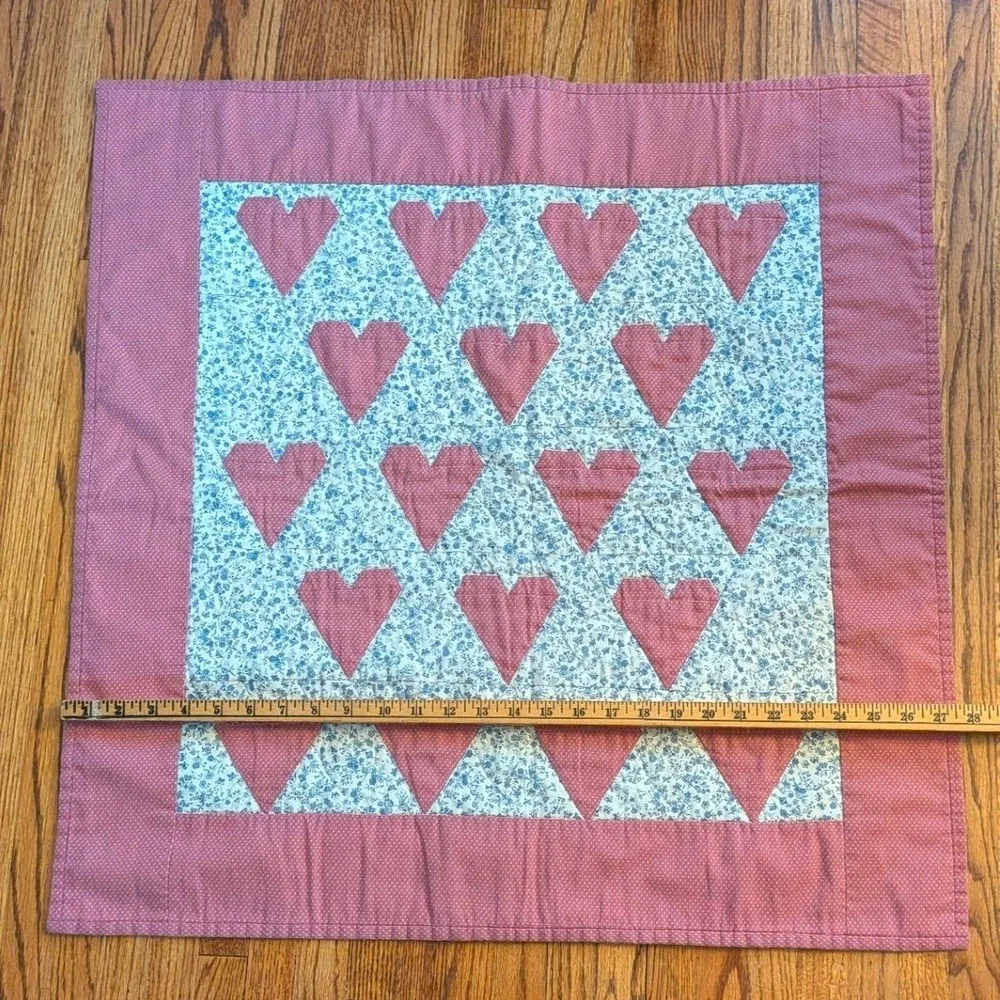 Vintage Style Quilted Heart Wall Hanging Pink Blue Floral Nursery Decor 28x28
